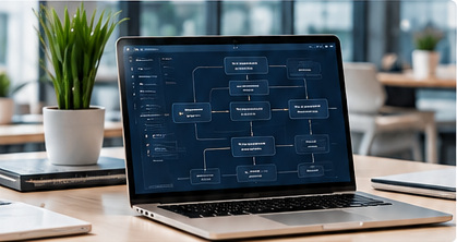 Laptop showing a software architecture workflow